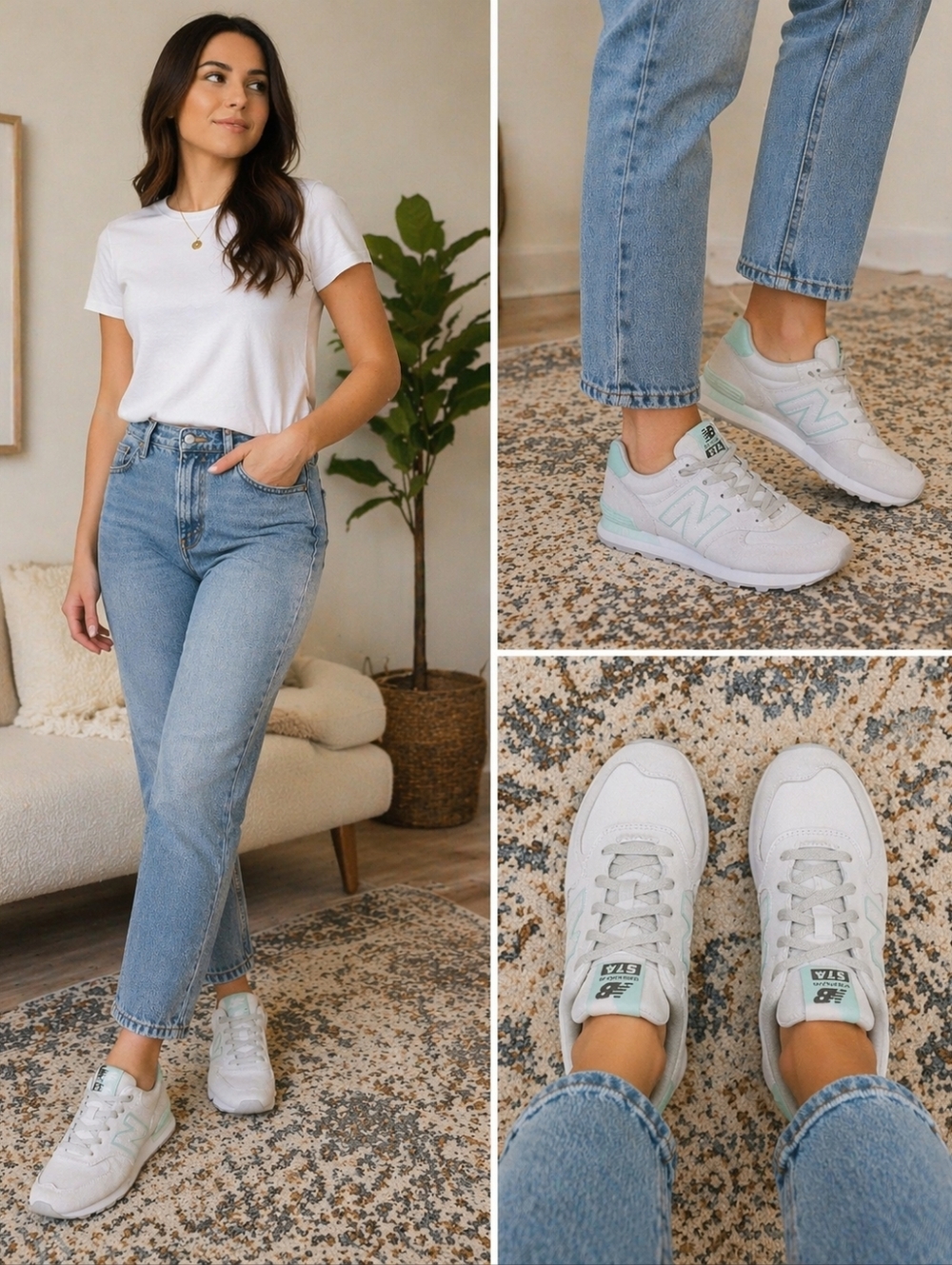 BOGO 30% OFF! New Balance 574 Women's White Mint Lace-Up Sneakers